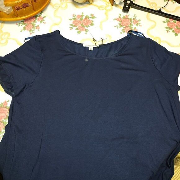 New Green Envelope Dark Navy Blue Tunic Top Size Women's 1X - Picture 2 of 2